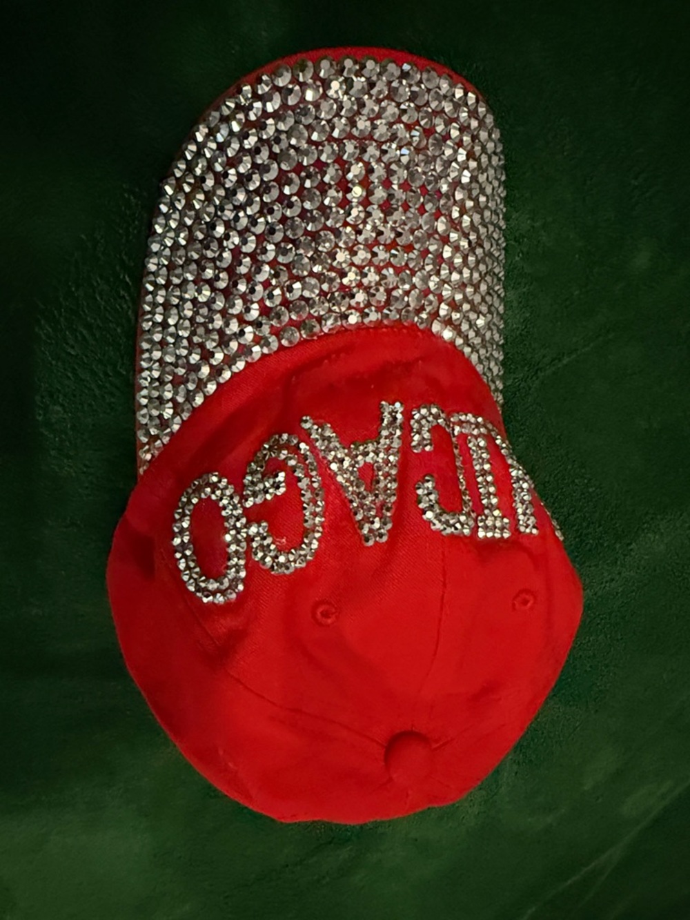 Red Chicago Rhinestone Baseball Cap - Picture 4 of 5